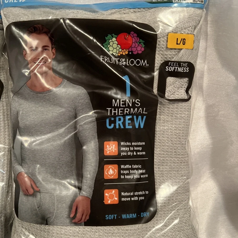 2-‎ Fruit of the Loom Thermal Top Shirt Base Layer Long John Gray Waffle Men's L